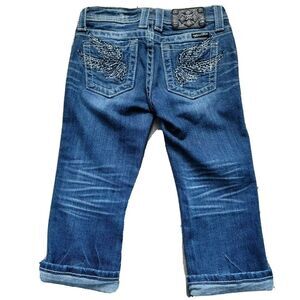 Miss Me Girls Capri Blue Jeans Size 12 Mid-Rise Stretch Rhinestones